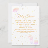 *~* Gold Bunny Umbrella Baby shower Invitation (Dos)