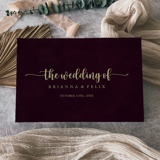 Gold Burgundy Calligraphy Mariage Livre d'or