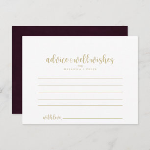 Gold Burgundy Calligraphy Wedding Advice Kaart