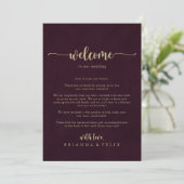 Gold Burgundy Calligraphy Wedding Welcome Letter (Staand voorkant)