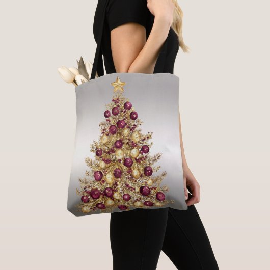 Gold Burgundy Christmas Tree Sac fourre-tout de va (De près)