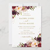 Gold Burgundy Floral Aquarelle Mariage Invitation (Devant)