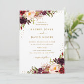 Gold Burgundy Floral Aquarelle Mariage Invitation (Debout devant)