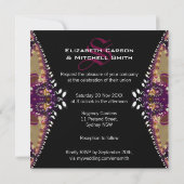 Gold Burgundy Fractal Lace Monogram Weddenschap Kaart (Achterkant)