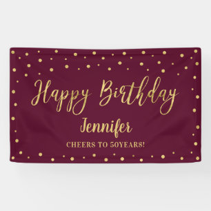 Gold & Burgundy Happy Birthday Party-banner Spandoek