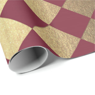Gold Burgundy Maroon Metallic Square Chessboard Cadeaupapier