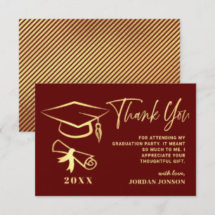 Gold Burgundy Modern Graduation Party Bedankkaart