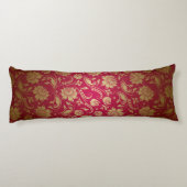 Gold & Burgundy Red Floral Damascus Pattern Lichaamskussen (Achterkant)
