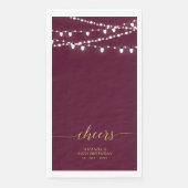 Gold Burgundy String Lights Lettering Cheers Servet (Voorkant)
