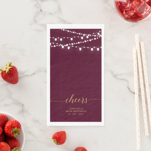 Gold Burgundy String Lights Lettering Cheers Servet (Insitu)