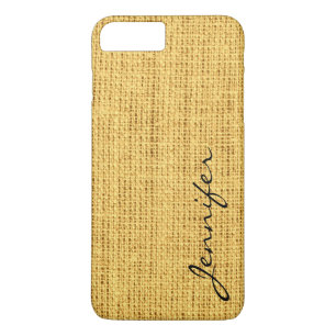 Gold Burlap Rustic Linen Monogram iPhone 8 Plus / 7 Plus Hoesje