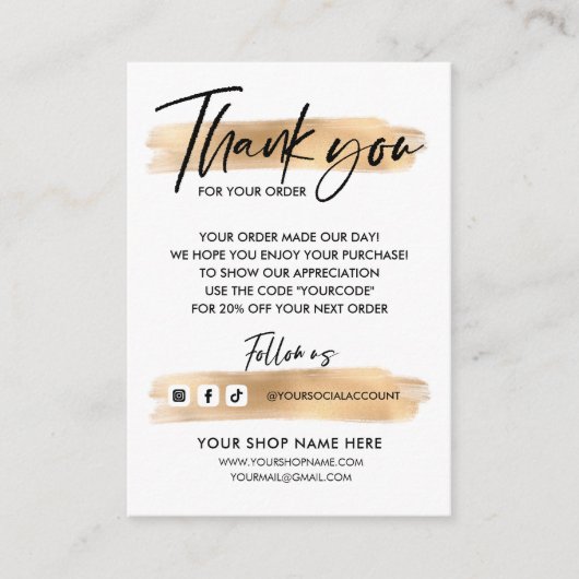 Gold Business DANK U MET DE HAND GELETTERD EN LOGO Informatiekaartje (Voorkant)