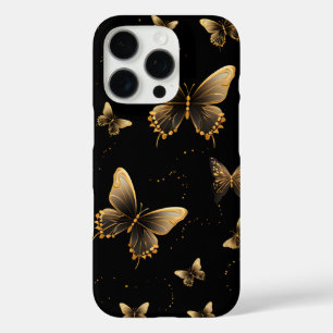 Gold Butterflies Black iPhone 16 Pro Hoesje
