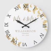 Gold Butterflies Boho Chic Wedding Jubileum Grote Klok (Voorkant)