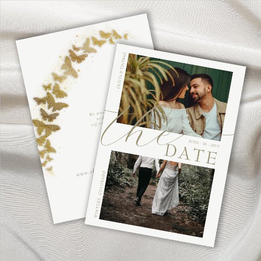 Gold Butterflies Elegant Boho Chic Photos Wedding Save The Date