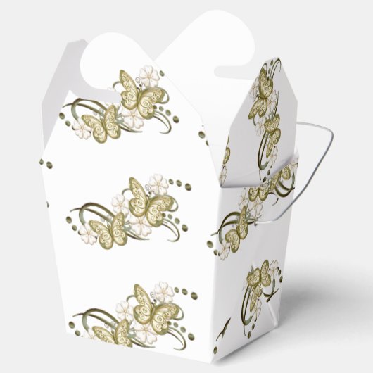 Gold Butterflies Floral Pattern Bedankdoosjes (Geopend)