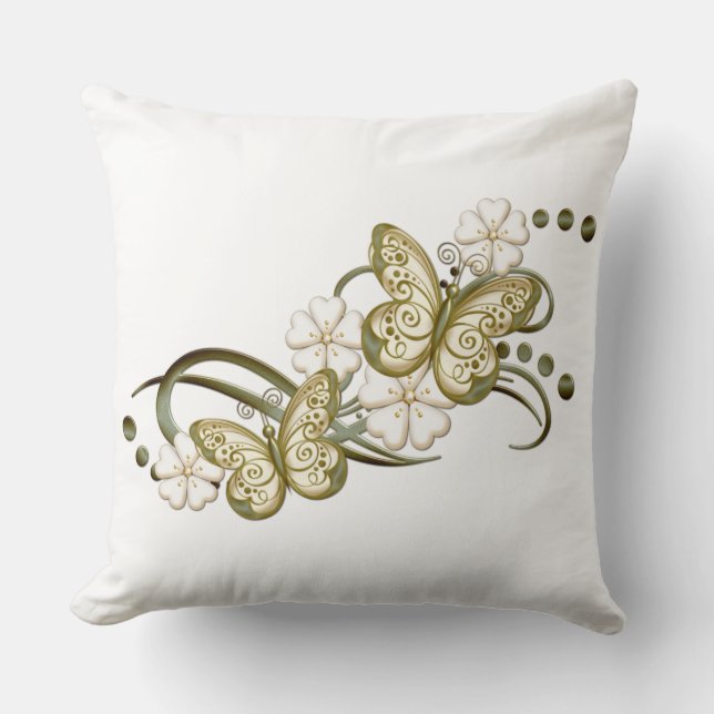 Gold Butterflies Floral Pattern Sierkussen (Voorkant)