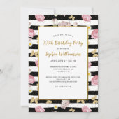 Gold Butterflies Floral Stripe Pattern Birthday Kaart (Voorkant)