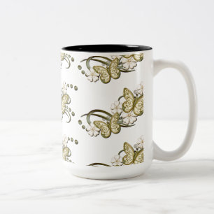 Gold Butterflies Pattern Decorative Floral Mok