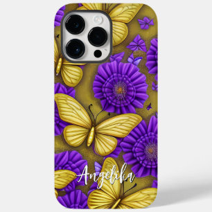 Gold Butterflies Purple Flowers Persoonlijke naam Case-Mate iPhone 14 Pro Max Hoesje
