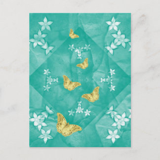 Gold butterflips with flowers briefkaart