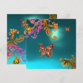 GOLD BUTTERFLY BLAUWGROEN AQUA BLUE AQUAMARINE GEM KAART (Voorkant / Achterkant)