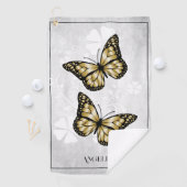 Gold Butterfly Floral Golf Towel Golfhanddoek (Insitu)