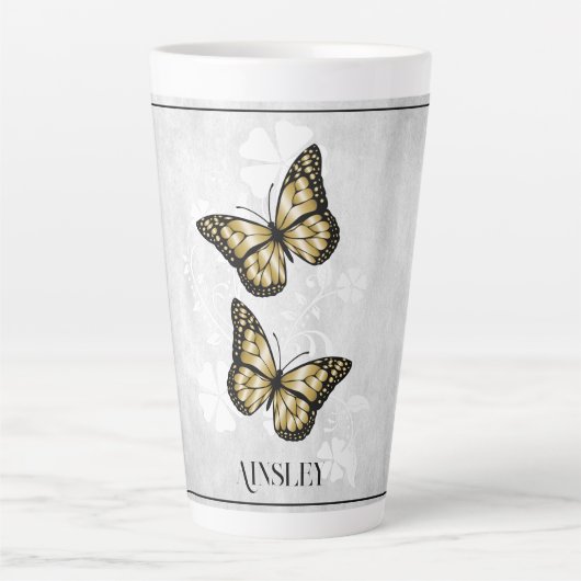 Gold Butterfly Floral Personal latte Mok (Voorkant)