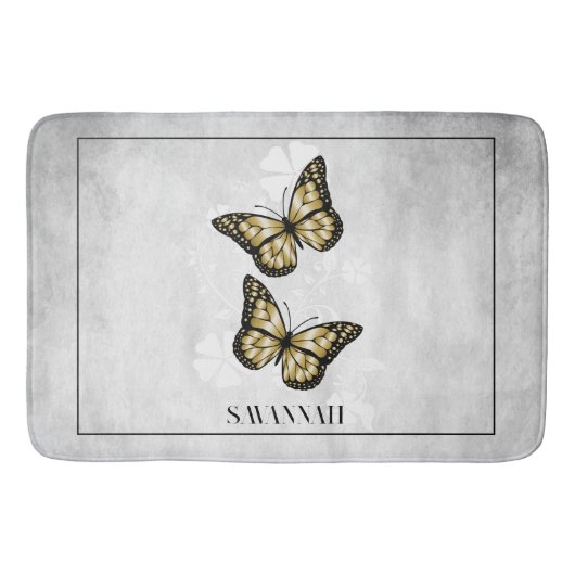 Gold Butterfly Floral Personalized Bath Mat (Voorkant)