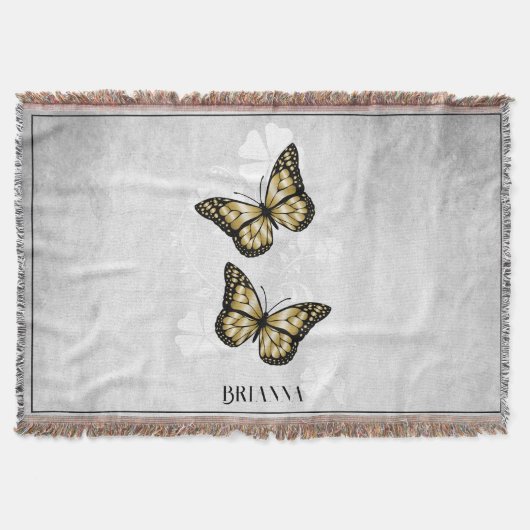 Gold Butterfly Floral Personalized Throw Blanket Deken (Voorkant)