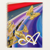 Gold Butterfly Flower Monogram Vloeibaar Abstract Planner (Voorkant)