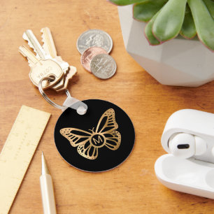 Gold Butterfly Monogram, op maat gemaakt Sleutelhanger