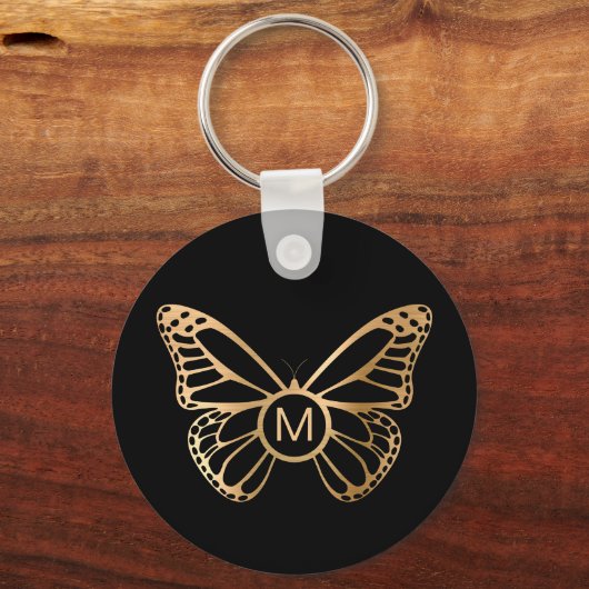 Gold Butterfly Monogram, op maat gemaakt Sleutelhanger (Voorkant)