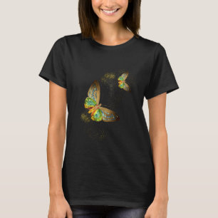 *~* Gold Butterfly op Gold Dust Glitter Black T-shirt