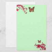 GOLD BUTTERFLY, rood roze groen Briefpapier (Voorkant / Achterkant)