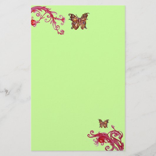 GOLD BUTTERFLY, rood roze groen Briefpapier (Voorkant)
