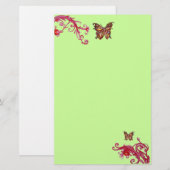 GOLD BUTTERFLY, rood roze groen Briefpapier (Voorkant / Achterkant)