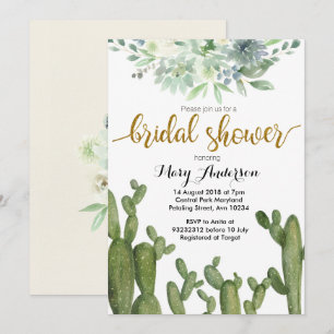 Gold Cactus Bridal Shower Invitation Succulent Kaart