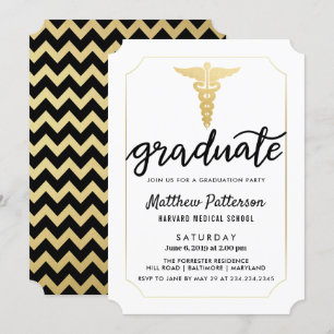 Gold Caduceus-Afstuderen script   Gold Chevron Kaart