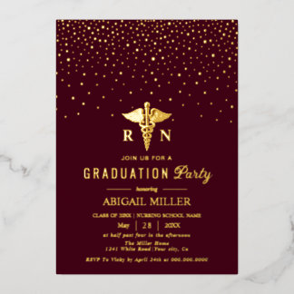 Gold caduceus burgundy Class Of 2026 graduation  Folie Uitnodiging