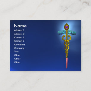 GOLD CADUCEUS, DOCTOR, MEDISCH SYMBOOL Blue Sapphi Visitekaartje