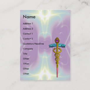 GOLD CADUCEUS, DOKTER; MEDISCHE DIENST, Paarse Bla Visitekaartje