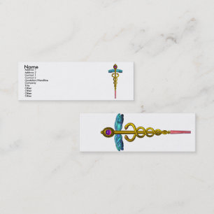 GOLD CADUCEUS, DOKTER, MEDISCHE DIENST Wit Mini Visitekaartje