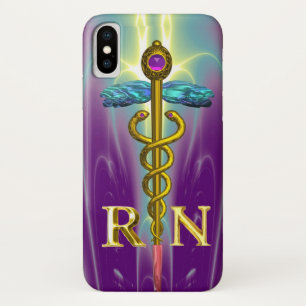 GOLD CADUCEUS GEREGISTREERD NURSE SYMBOL Blue Paar iPhone X Hoesje