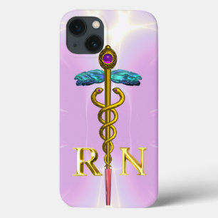GOLD CADUCEUS GEREGISTREERD NURSE SYMBOL lichtroze iPhone 13 Hoesje