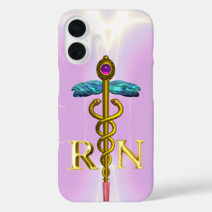 GOLD CADUCEUS GEREGISTREERD NURSE SYMBOL lichtroze iPhone 16 Hoesje