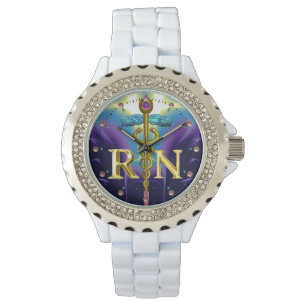GOLD CADUCEUS GEREGISTREERD NURSE SYMBOL Paars Blu Horloge