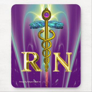GOLD CADUCEUS GEREGISTREERD NURSE SYMBOL Paars Gre Muismat