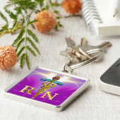 GOLD CADUCEUS GEREGISTREERD NURSE SYMBOL Pink Fuch Sleutelhanger (Zijkant)