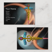 GOLD CADUCEUS IN PINK WHITE GRAY FRACTAL SWIRLS VISITEKAARTJE (Voorkant / Achterkant)
